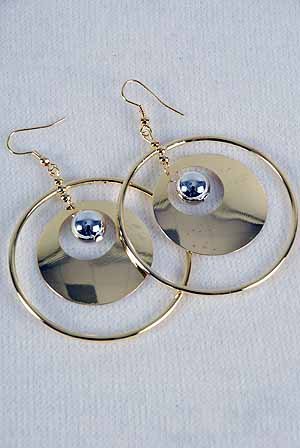 Earrings Large 2-tone Circle W Round Disk/DZ 2-tone finish