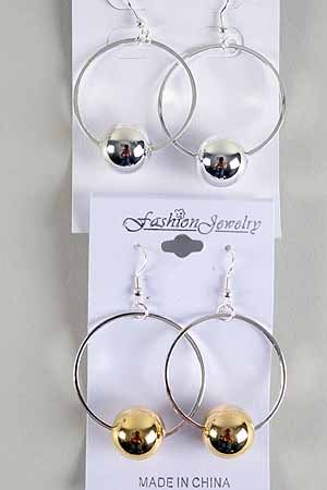 Earrings Large Circle W 18mm CC Bead/DZ ** New Arrival** Choose 2tone or Silver