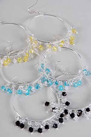 Earrings Large Circle W Color Crystal Drops/DZ ** New Arrival** 6 Color Asst