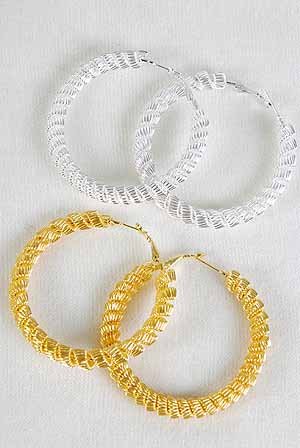 Earrings Large Hoop W Mesh Wires 2.5''x2.5''/DZ ** New Arrival** Choose Gold or Silver