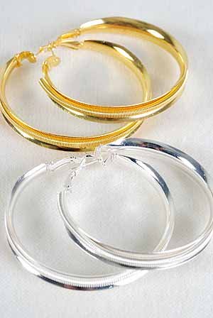 Earrings Large Hoop W Spring Wire 2.5''x2.5''/DZ ** New Arrival** Silver or Gold Finish