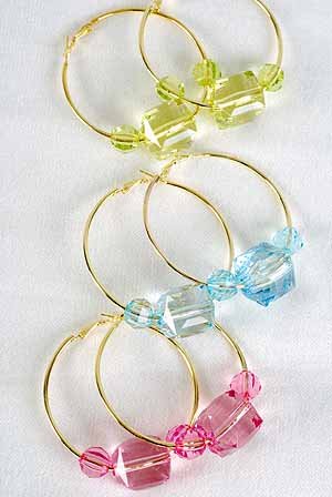 Earrings Large Hoop With Acrylic Square Block/DZ 6 Color asst