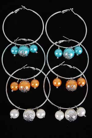 Earrings Large Hoop With Pearls/DZ **NEW** Color asst