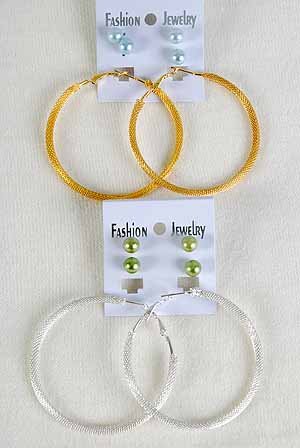 Earrings Large Mesh Loop 2.5'' & 2 pearl balls/DZ ** New arrival** Choose Silver or Gold