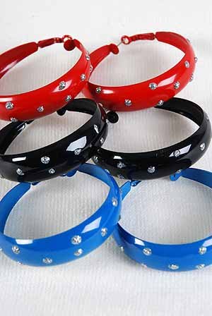 Earrings Large Metal Hoop Epoxy W Glitter Dots/DZ ** New Arriavl** 6 Color Asst