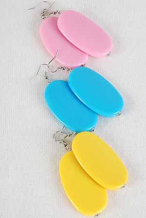 Earrings Large Oval Acrylic Color Asst 2''x1.25''/DZ ** New Arrival** 6 Color Asst