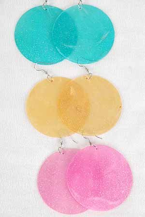 Earrings Large Paper Shell W Glitters 2.5'' Wide/DZ ** New Arrival** 6 Color Asst,Size 2.5''x2.5''
