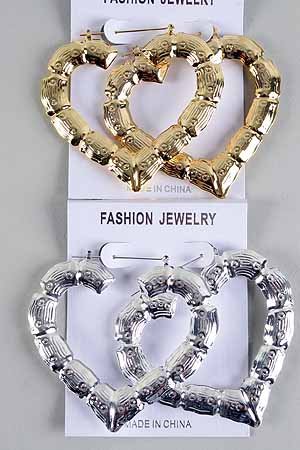 Earrings Large Pincatch Heart,3''x2.75''/DZ ** New Arrival** Gold or Silver