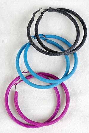 Earrings LargeColor Pipe Hoop 3''Wide With Sandy finish/D 6 Color Ass