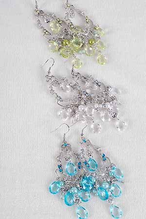 Earrings Lucite W Chandeliers,6 Color Asst/DZ 2.75''x1'' choose gold or silver finish