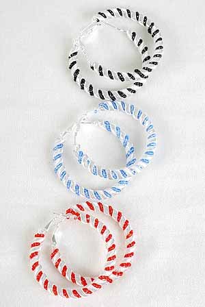 Earrings Mesh Wire W Color Beads Silver Finish 2.5''/DZ ** New Arrival** 6 Color Asst