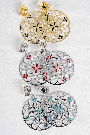 Earrings Metal Circle Dange W Epoxy **CLIP ON**/DZ **CLIP ON**6 Color Asst,Choose Gold Or Silver
