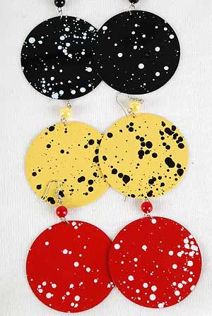 Earrings Metal Circle Disk W Spray Paint/DZ * New Arrival** 6 Color Asst