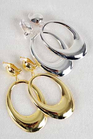 Earrings Metal Oval Shape Clip On 2.5" Long/DZ **Clip On** Choose Gold Or Silver