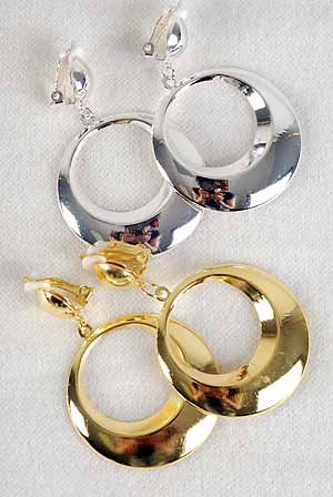 Earrings Metal Round Shape Clip On1.5"x 2.5" Long/DZ **Clip On** Choose Gold Or Silver