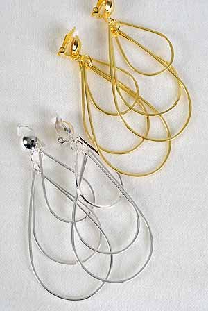 Earrings Metal Shinely Teardrop Dangles3" Long Clip On/DZ **Clip On** 3" Long