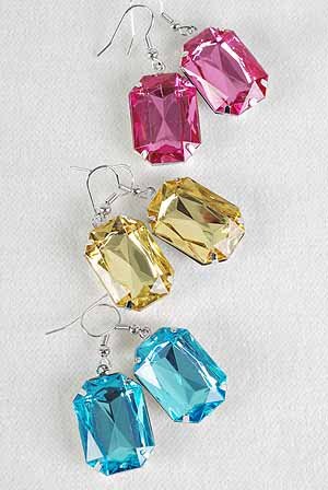 Earrings Oblong W Acrylic Stones 6Color Asst/DZ **POST**6 Color Asst
