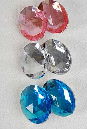 Earrings Oval Shape W Acrylic Stones Clip On/DZ **CLIP ON** 6 Color Asst