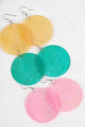 Earrings Paper Shell Circles 2''/DZ 6 Color asst 2''x2''