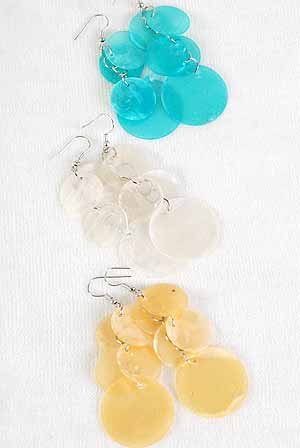 Earrings Paper Shell W Circles/DZ ** New Arrival** White Yellow Orange Lime Pink Aqua 6Color Asst