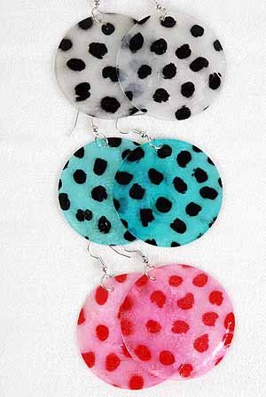 Earrings Paper Shell W Dot Print 2''color 6 Color Asst/DZ ** New Arrival** 6 Color Asst