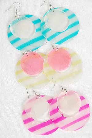 Earrings Paper Shell W Strips 2'' Wide/DZ ** New Arrival** 6 Color Asst
