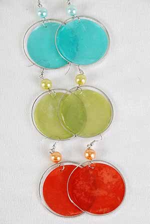 Earrings Paper Shell With Pearl Circles 2'' Wide/DZ ** New Arrival** 6 Color Asst