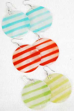 Earrings Paper Shell With Strips 2''wide/DZ ** New Arrival** 6 Color Asst