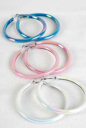 Earrings Pipe Hoop W AB Color Finish 6cm Color Asst/DZ 6cm Wide 6 Color Asst AB Color Finish