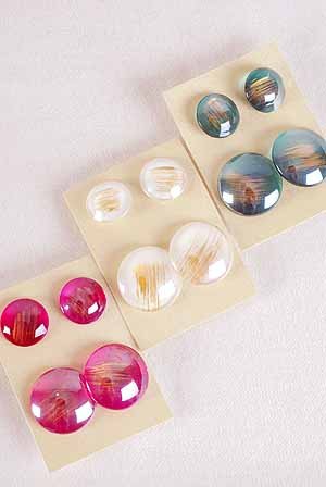 Earrings Poly 2per Round Button Style Post/DZ **Post** 6 color Asst