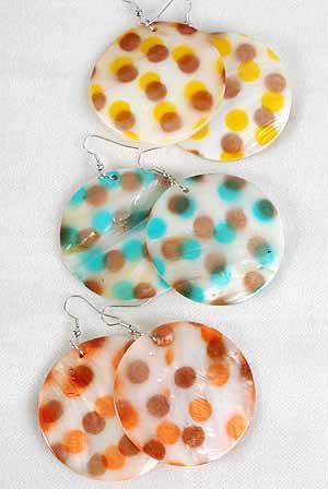 Earrings Seashell Large Dots Color Asst 2"/DZ **NEW** 6 Color Asst
