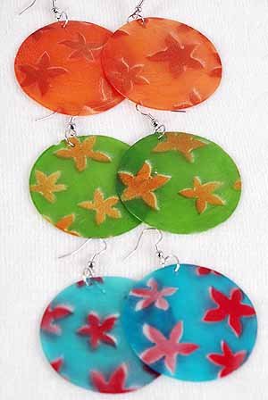 Earrings Seashell W Star Shape Print 2'',6 Color Asst 2''/DZ **NEW** 6 Color Asst