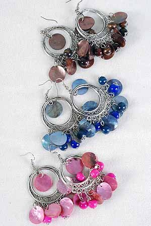 Earrings Shell With Beads, Victorian Look/DZ** 6 Color Asst