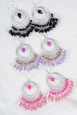 Earrings Silver Circle With Chandlairs/DZ **New Arrival** 6 Color Asst