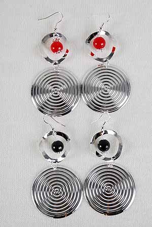 Earrings Silver Metal Circle W Pearl Drops/DZ 6 Color Pearls Asst