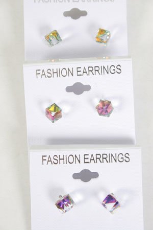 Earrings Square Crystal AB Multi/DZ **NEW** **New Arrival** AB Multi