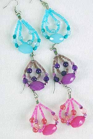 Earrings Teardrop Beads W Lucite/DZ 6Color Asst