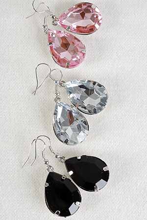 Earrings Teardrop Shape W Acrylic Stones 6Color Asst/DZ **POST** 6 Color Asst