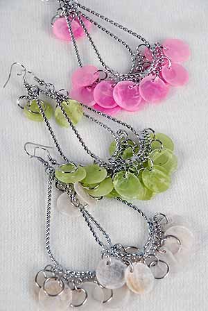 Earrings Teardrop W Paper Shells/DZ ** New Arrival** 6 Color Asst