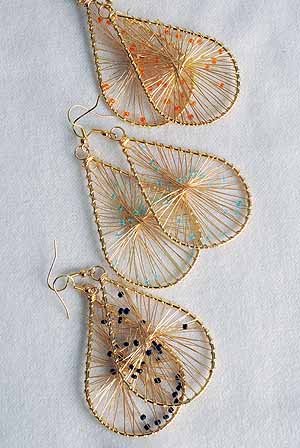 Earrings Teardrop W Wire & Color Beads/DZ 6 Color Asst