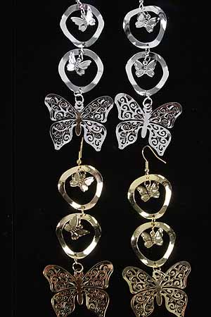 Earrings Trio Butterflys Dangle L-3''/DZ ** New Arrivall** choose silver or gold