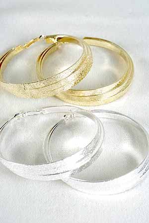 Earrings Triple Loop Foil Finish 3" Wide/DZ Choose Gold Or Silver Finish - IMP