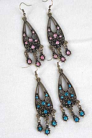 Earrings W Color Stone Victorian Collection/DZ **NEW** Post,6 Color asst