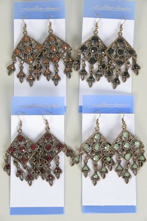 Earrings W Color Stone,Victorian Collection/DZ **NEW** Post, Color Asst