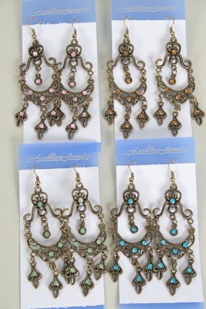 Earrings W Color Stone,Victorian Collection/DZ **NEW** Post, Color asst