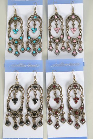 Earrings W Color Stone,Victorian Collection/DZ **NEW** Post, Color asst