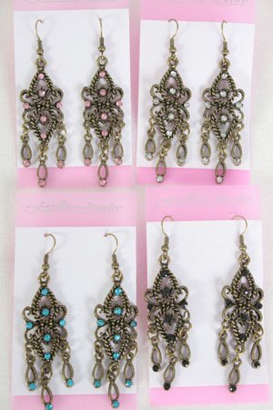 Earrings W Color Stone,Victorian Look/DZ **NEW** Color Asst