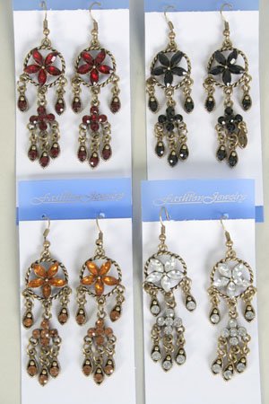 Earrings W Color Stone,Victorian Look/DZ **NEW** Post, Color Asst
