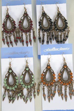 Earrings W Color Stone,Victorian Look/DZ **NEW** Post, Color Asst - 50dz/cs