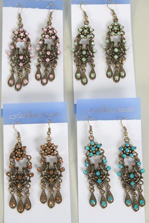 Earrings W Color StoneVictorian Collection/DZ **NEW** Post, Color Asst